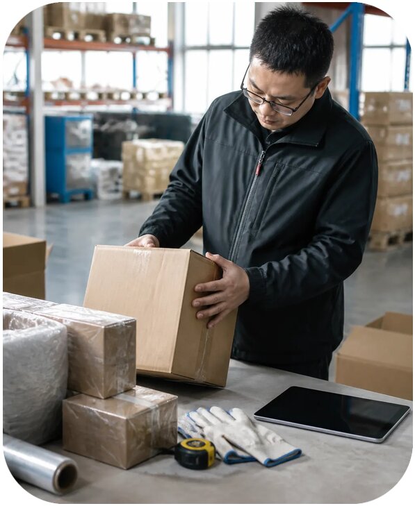 Проверка упаковки товара перед отгрузкой на складе в Китае
